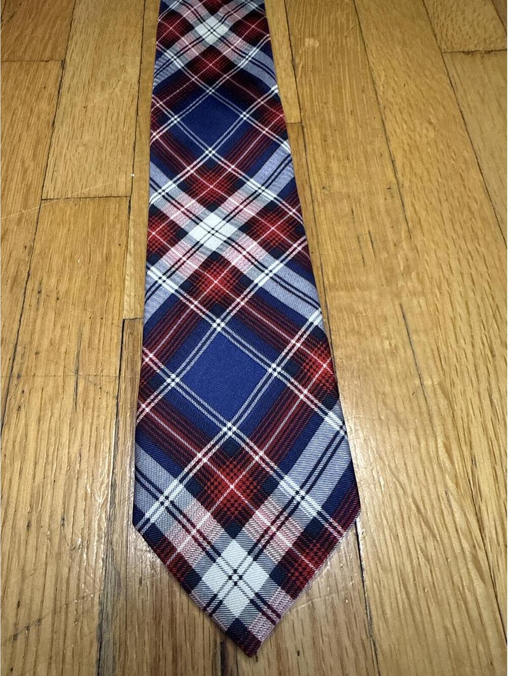 Ben Sherman Skinny Plaid Tie Red Blue White Check Mod Style 2.5” Width